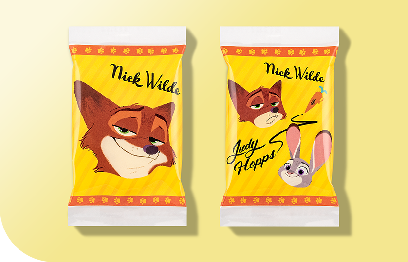 かわいい表情の「ニック」と「ジュディ」の個包装